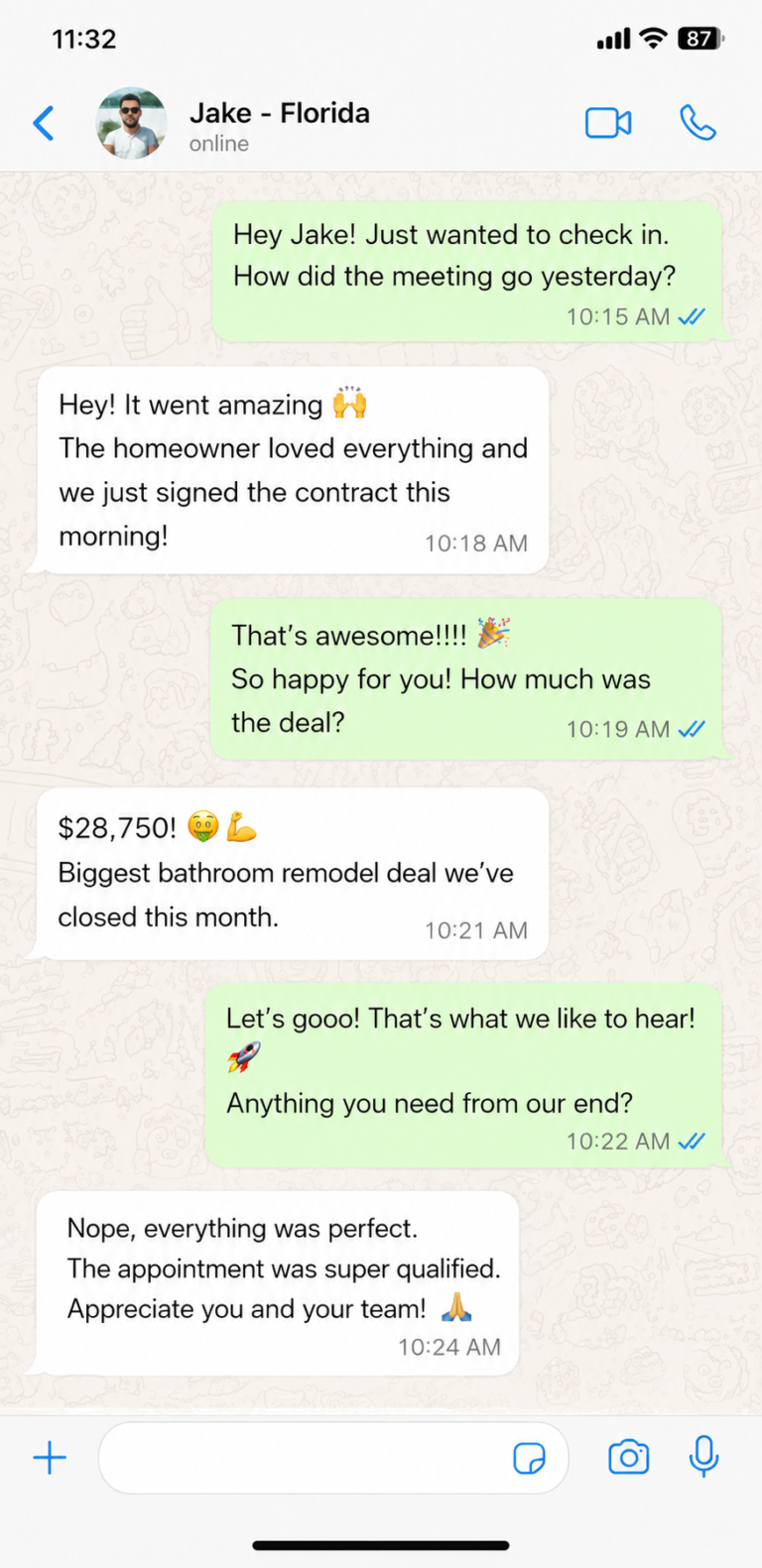 Contractor message: signed $28,750 bathroom remodel